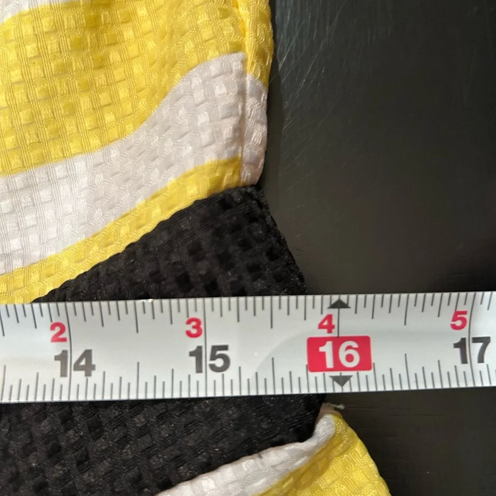 Danny & Nicole‎ Dress 12 Yellow Stripe Pleated Sleeveless Square Neck Fit Flare